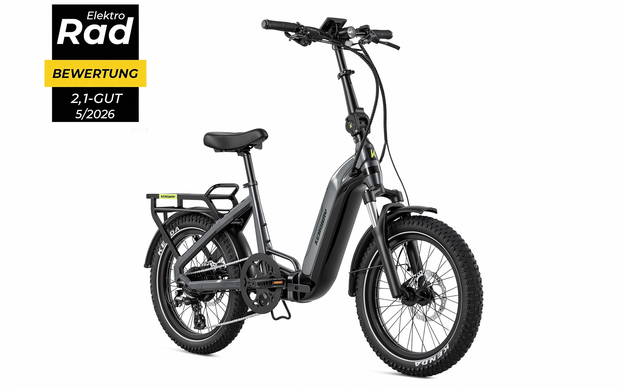 Kemoway Z3 faltbares Elektrofahrrad Frontansicht mit hellem LED-Scheinwerfer