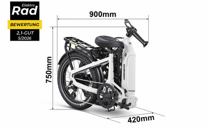 Kemoway Z3 Faltrad mit geöffnetem Klappmechanismus am robusten Rahmen
